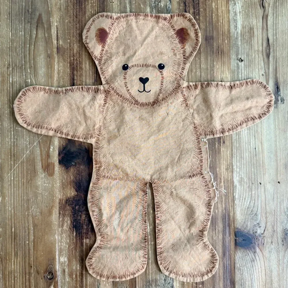 Set of 2 Vintage Cut & Sew Fabric Panels Teddy Bear Pillow Animal Not Stuffed
